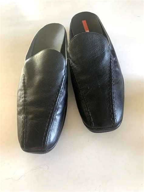 prada black leather slip on mules clo|women's prada mules.